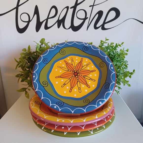 4 Piece Pier 1 Hand Painted Ironstone Salad Plate Set - Picture 8 of 13